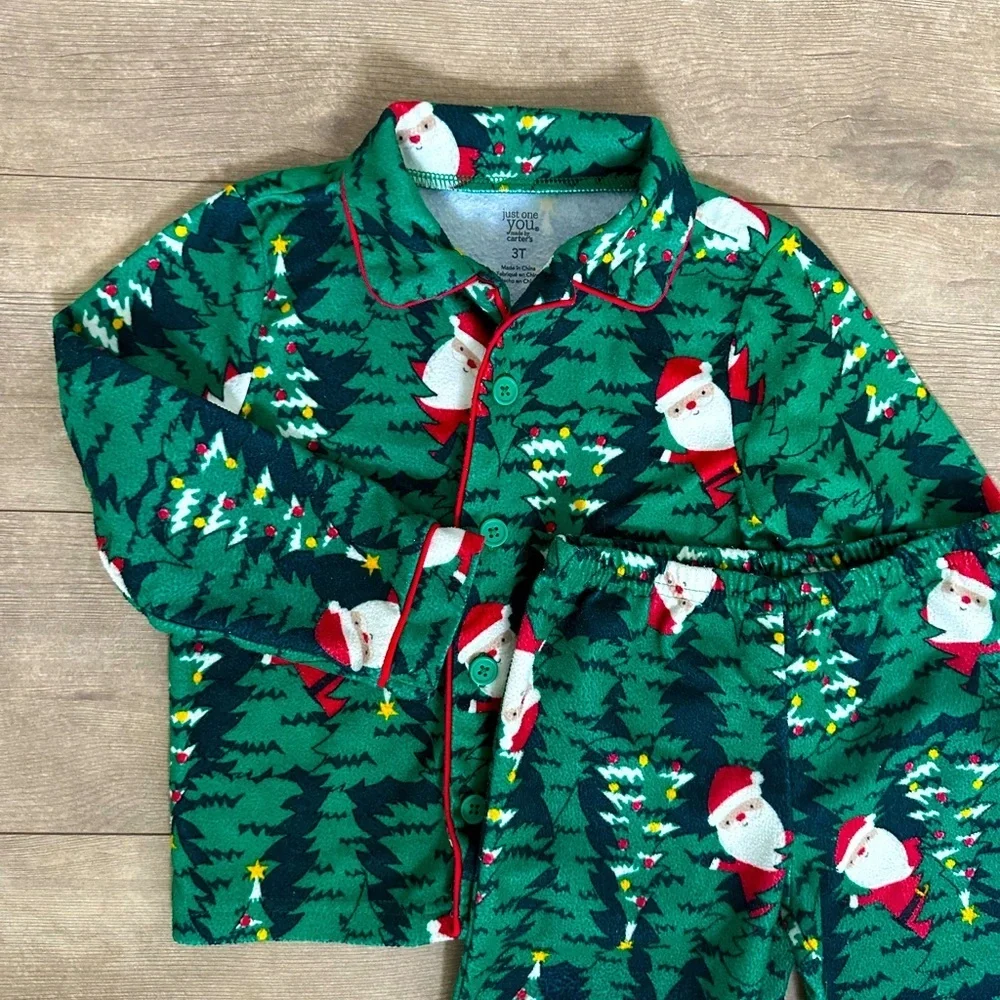 Carter’s 3T Toddler Boy Santa Pajamas Set Flannel GUC Bin KK